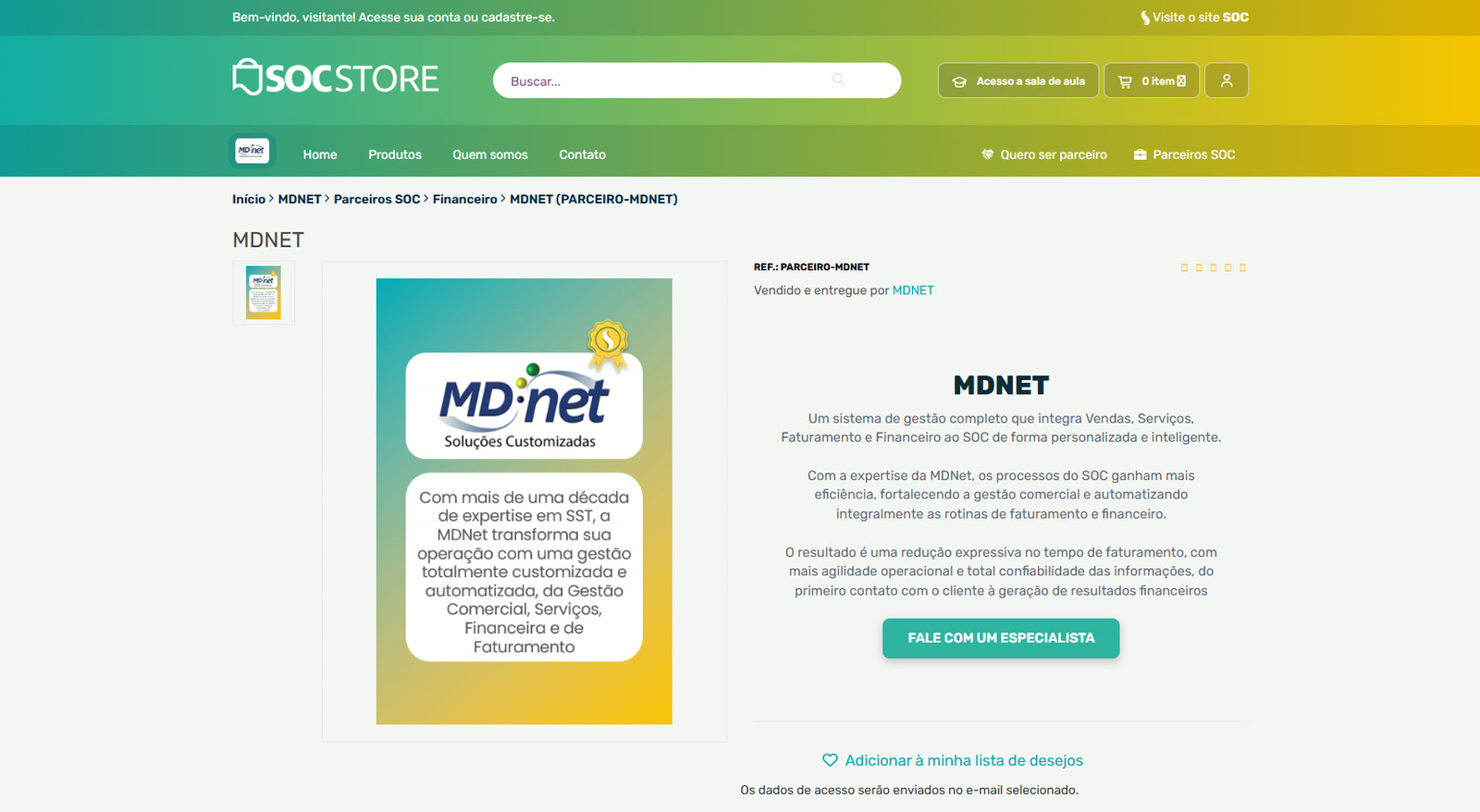 Print da página da MDnet na SOC Store, a loja oficial de soluções do ecossistema SOC.